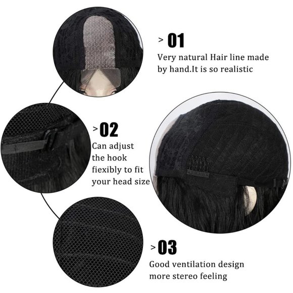 AISI QUEENS Long Black Wavy Wigs for Women Middle Part Curly Black Wig Natural - Picture 5 of 9